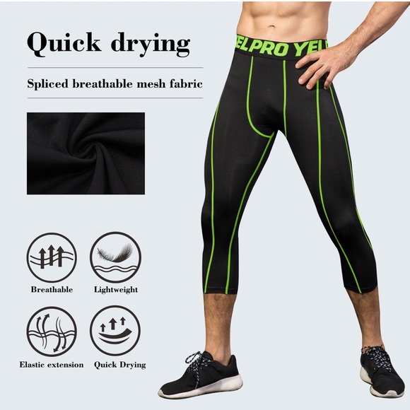 3/4 Compression Pants Cool Dry CapriTights Workout Running Sports Tights 2 pairs - Picture 3 of 5